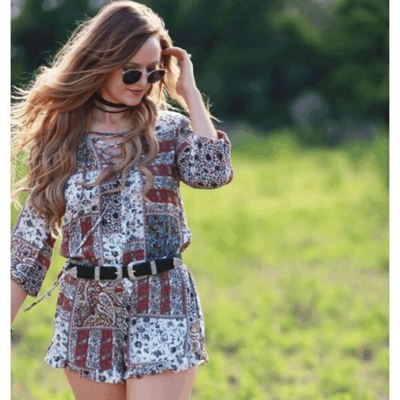 American Eagle Outfitters Women's Boho Paisley Romper Size Small Multicolor - Picture 1 of 16
